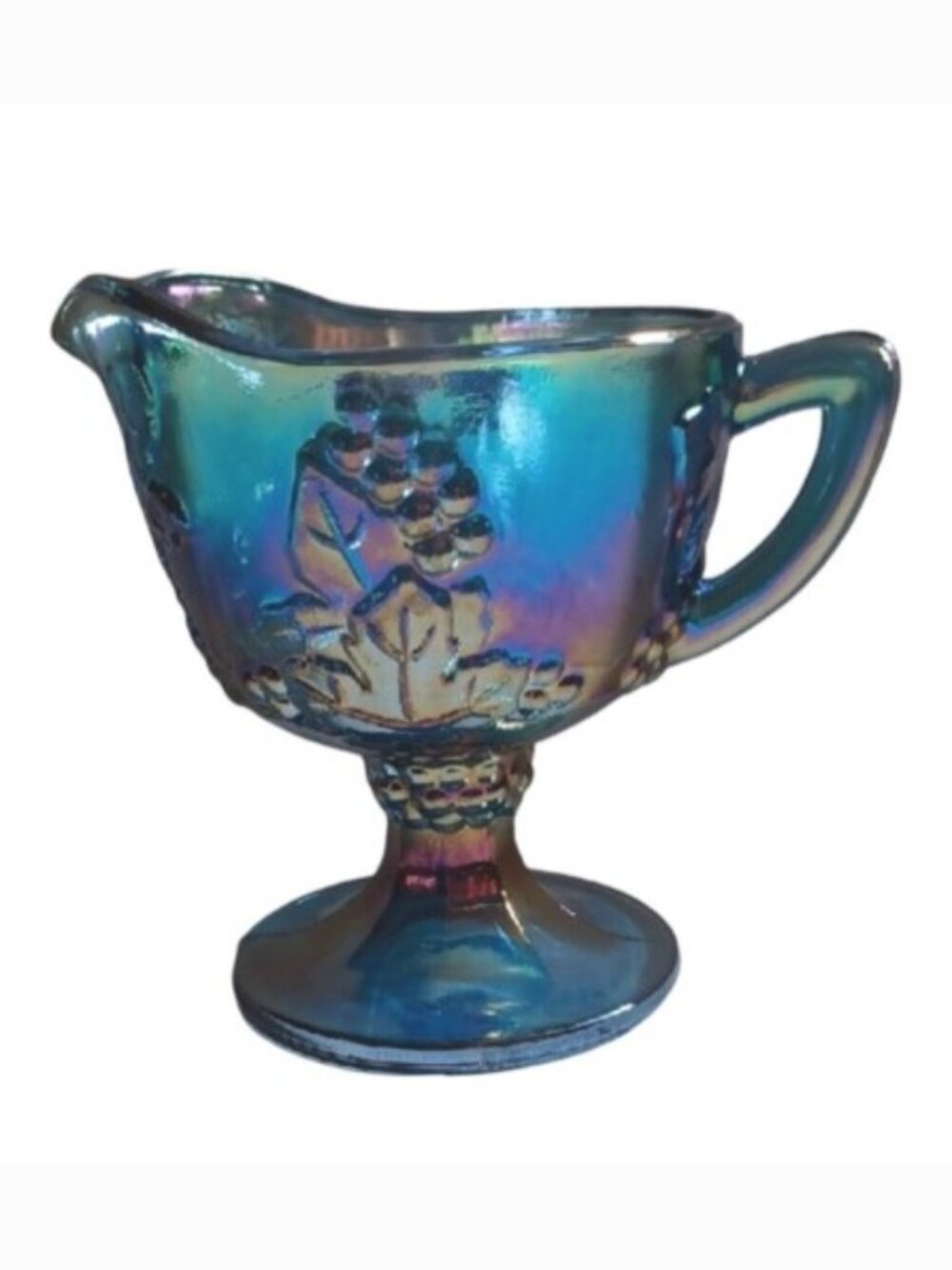 Vintage Indiana Glass Blue Carnival Glass "Harvest Grape" Creamer